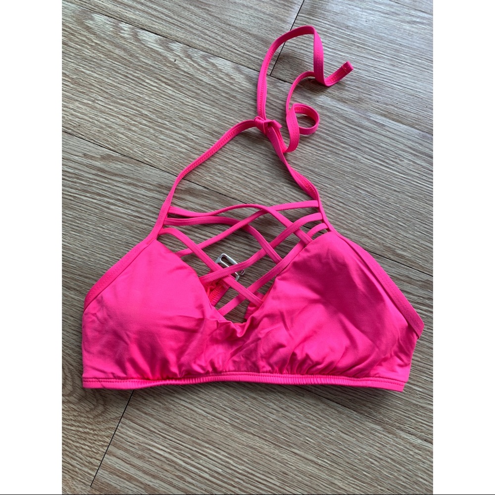 Hot pink criss cross bikini top